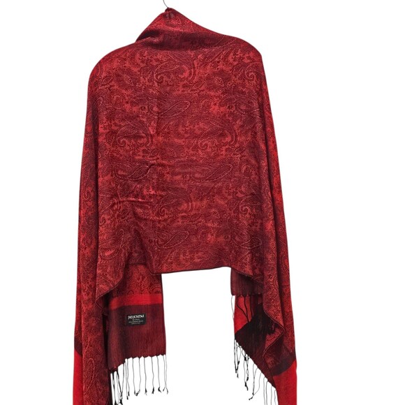 Womens Cashmere Silk Pashmina Red Paisley Scarf Wrap Shawl Stole Fringe 68x26 - Picture 10 of 16